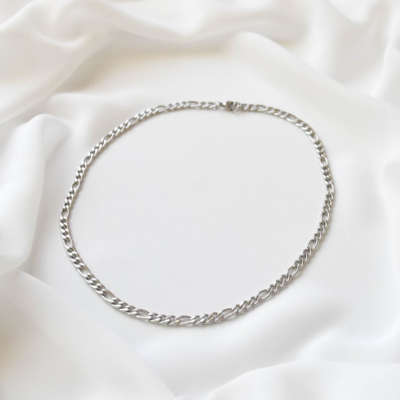 Figaro Chain 4 mm Silver Choker Necklace for Women