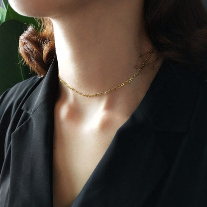 Gold-Plated Silver 3mm Figaro Chain Choker Necklace
