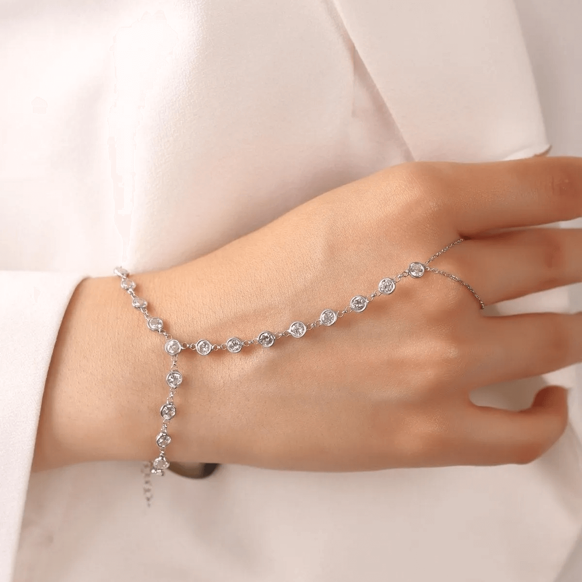Finger Ring Handchain 925 Silver Zircon Slave Bracelet