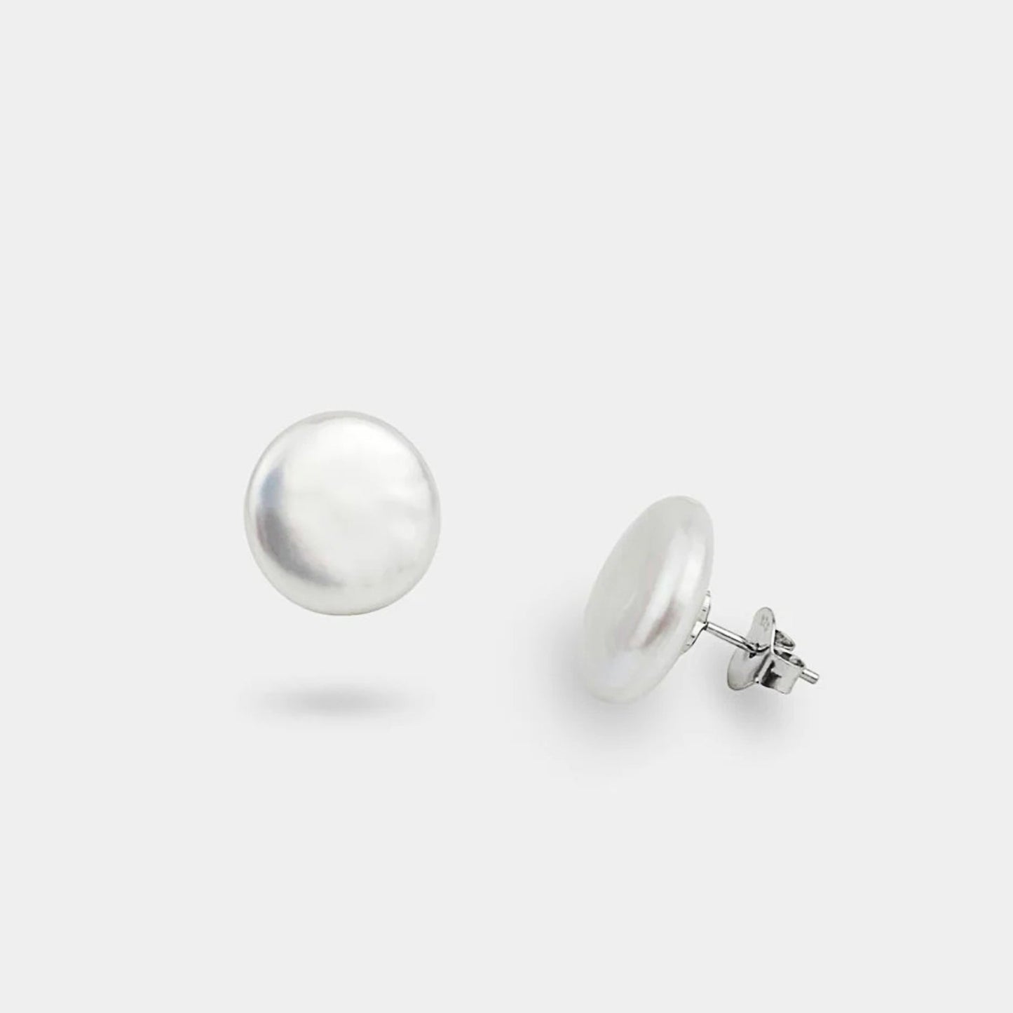 Sterling Silver Freshwater Coin Pearl Stud Earrings