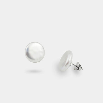 Sterling Silver Freshwater Coin Pearl Stud Earrings