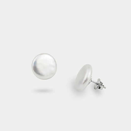 Sterling Silver Freshwater Coin Pearl Stud Earrings