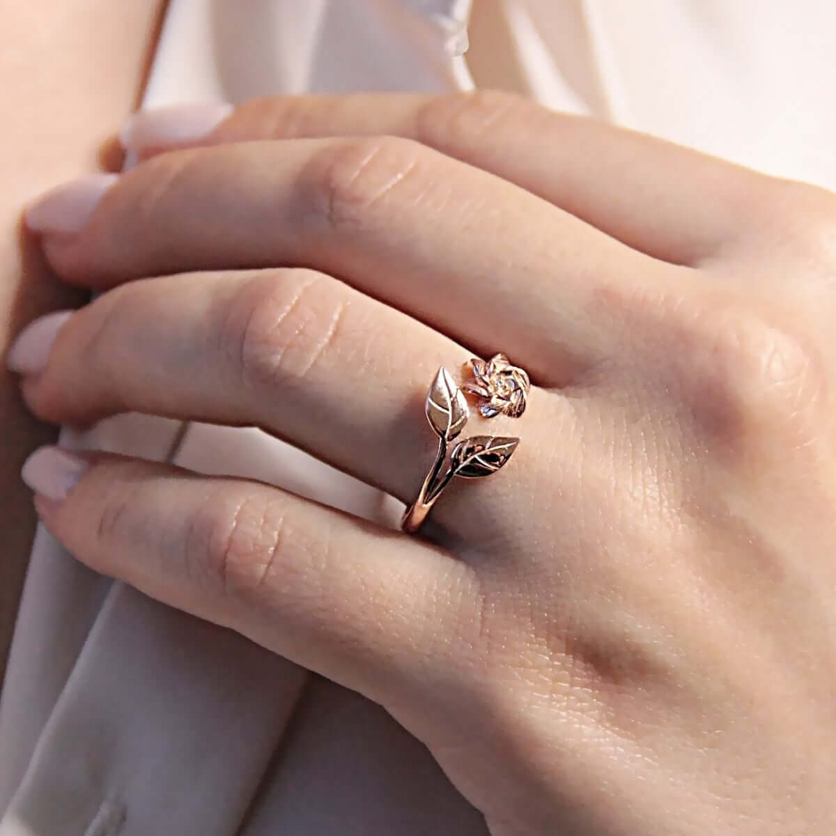 Flower CZ Diamond Ring Open Cuff Stacking Band