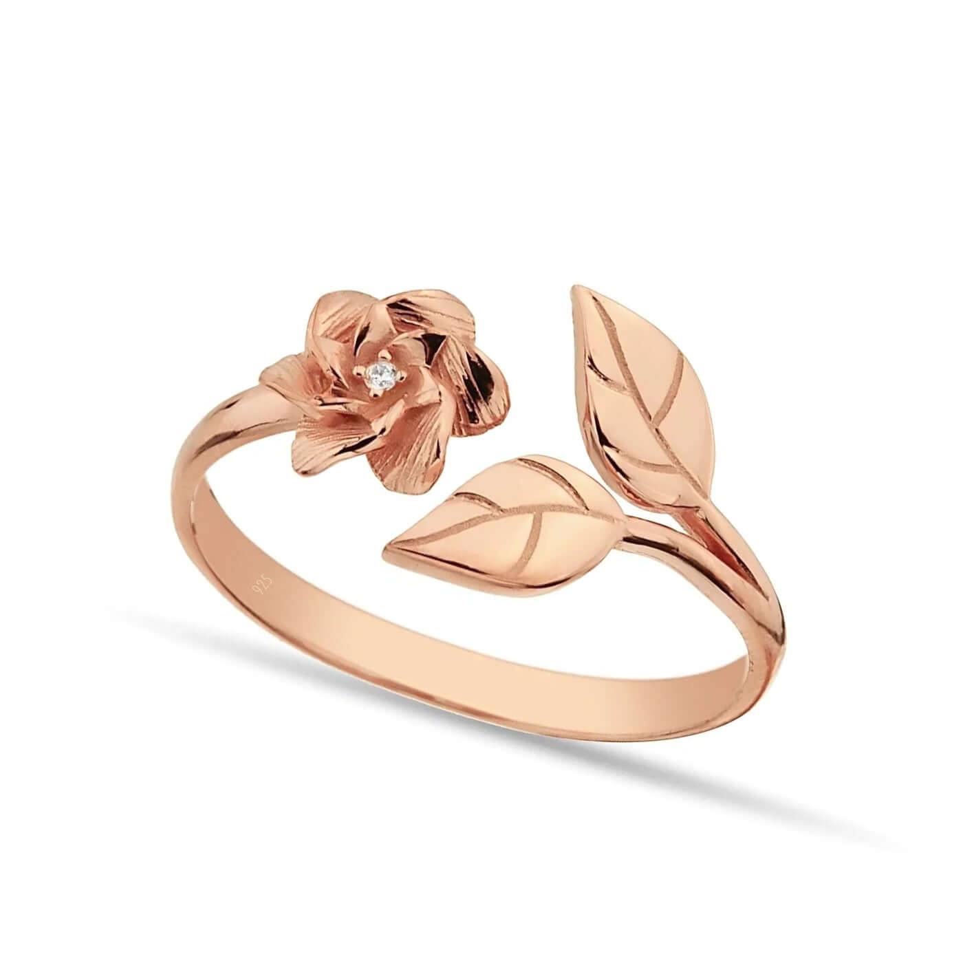 Flower CZ Diamond Ring Open Cuff Stacking Band