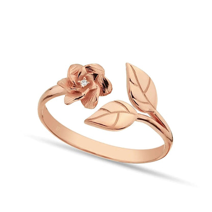 Flower CZ Diamond Ring Open Cuff Stacking Band