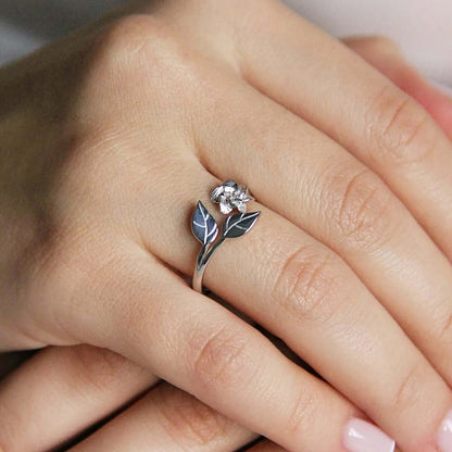 Flower CZ Diamond Ring Open Cuff Stacking Band