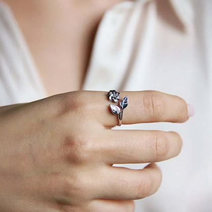 Flower CZ Diamond Ring Open Cuff Stacking Band