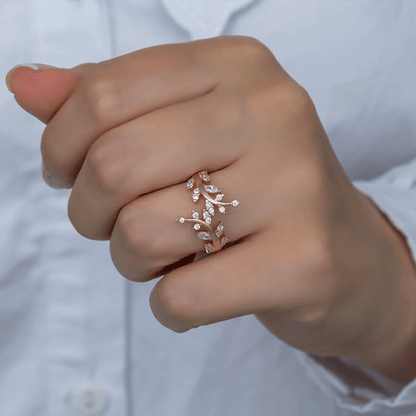 925 Silver Zircon Stone Olive Branch Adjustable Ring