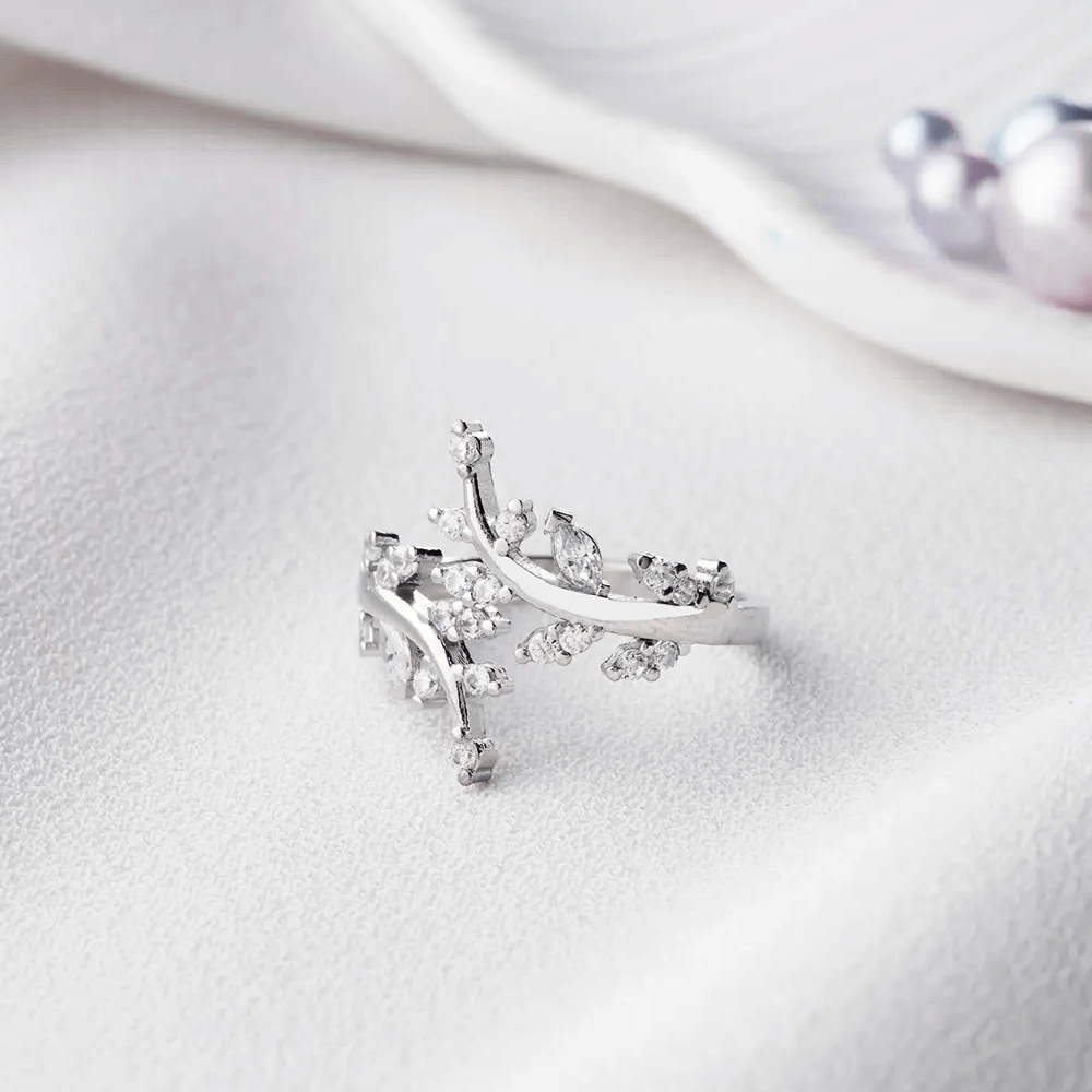 925 Silver Zircon Stone Olive Branch Adjustable Ring