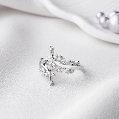 925 Silver Zircon Stone Olive Branch Adjustable Ring