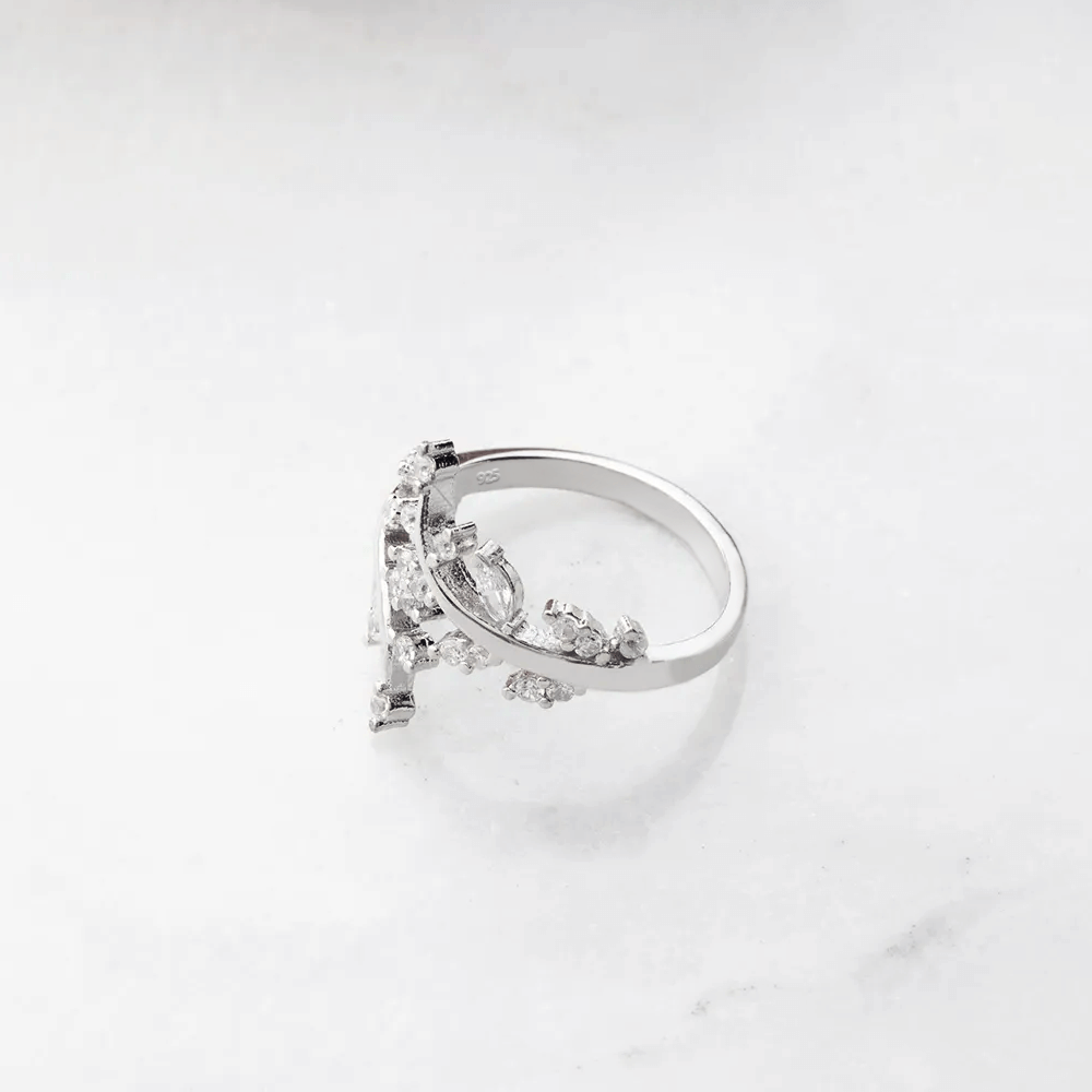 925 Silver Zircon Stone Olive Branch Adjustable Ring