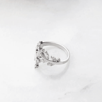 925 Silver Zircon Stone Olive Branch Adjustable Ring