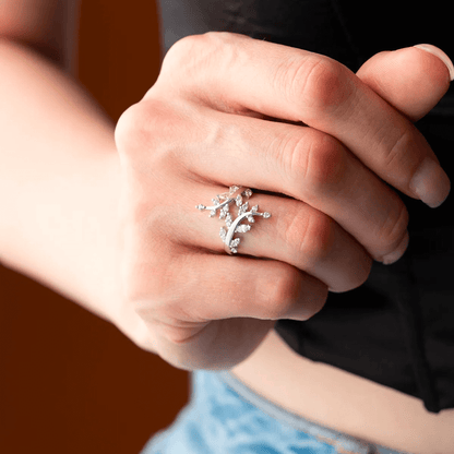 925 Silver Zircon Stone Olive Branch Adjustable Ring