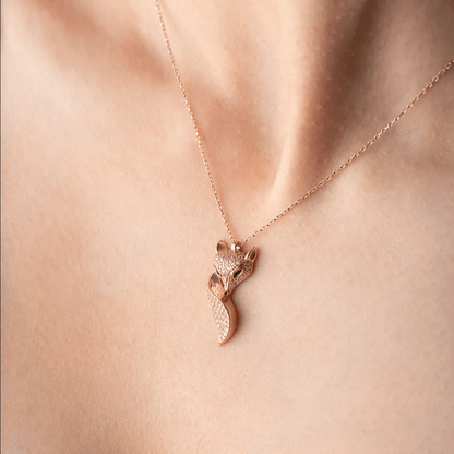 Fox Pendant Necklace with Zircon Animal Lover Gift