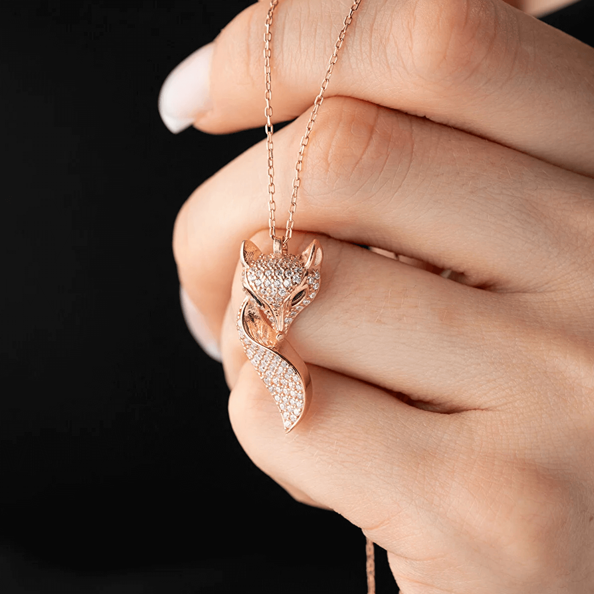 Fox Pendant Necklace with Zircon Animal Lover Gift