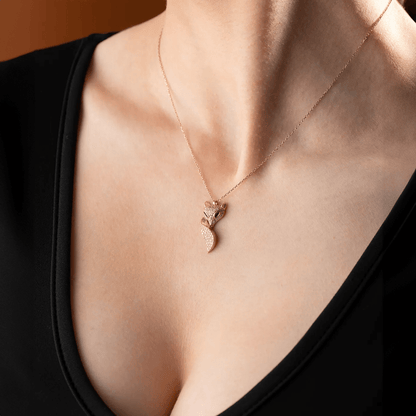 Fox Pendant Necklace with Zircon Animal Lover Gift