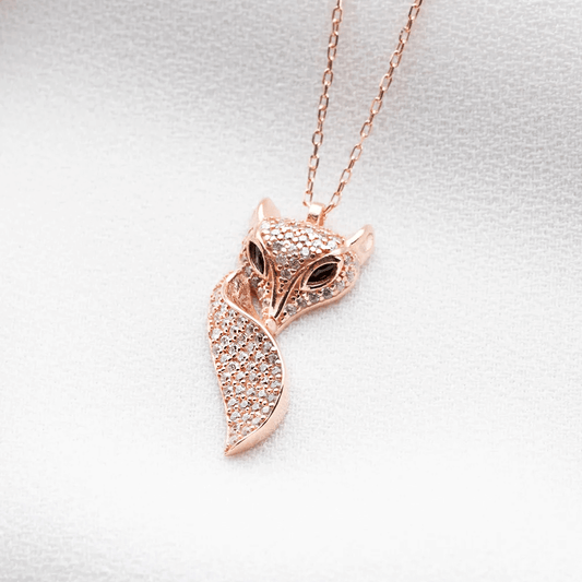 Fox Pendant Necklace with Zircon Animal Lover Gift