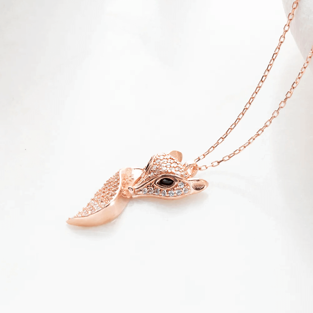 Fox Pendant Necklace with Zircon Animal Lover Gift