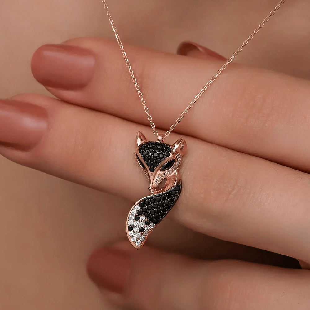 Fox Pendant Necklace with Zircon Animal Lover Gift