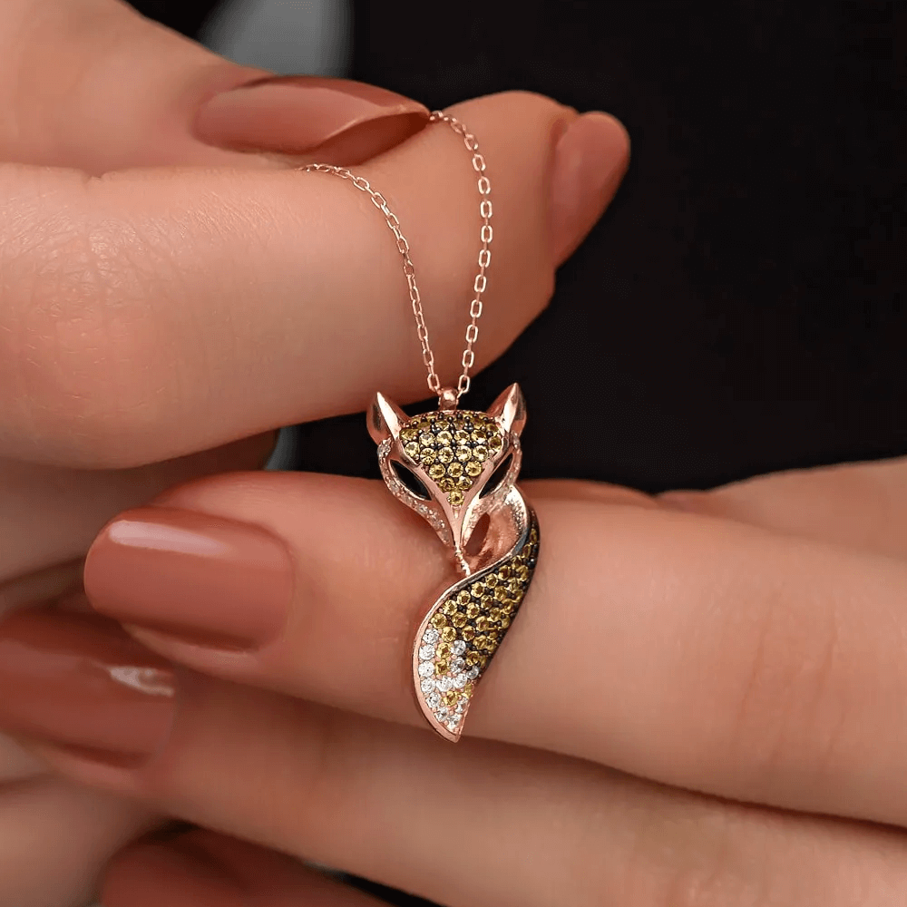 Fox Pendant Necklace with Zircon Animal Lover Gift