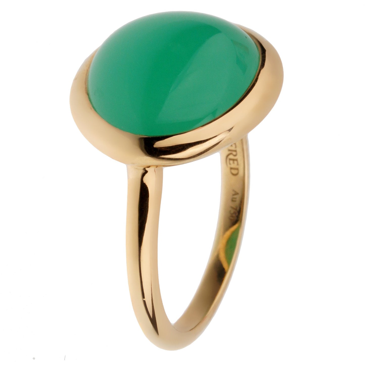 Frthted of Paris 7ct Chrysoprase Cabochon 18k Yellow Gold Cocktail Ring Size 5 1/4