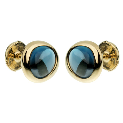 Frthted of Paris Blue Topaz 18k Yellow Gold Stud Earrings