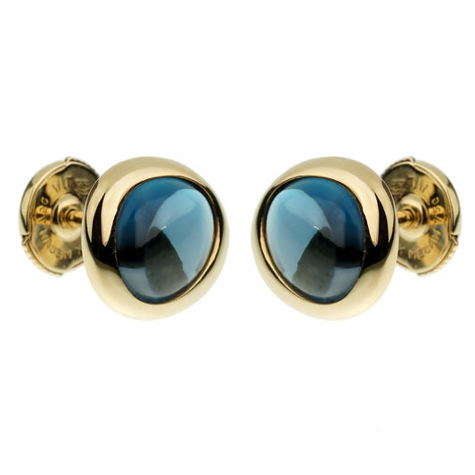 Frthted of Paris Blue Topaz 18k Yellow Gold Stud Earrings