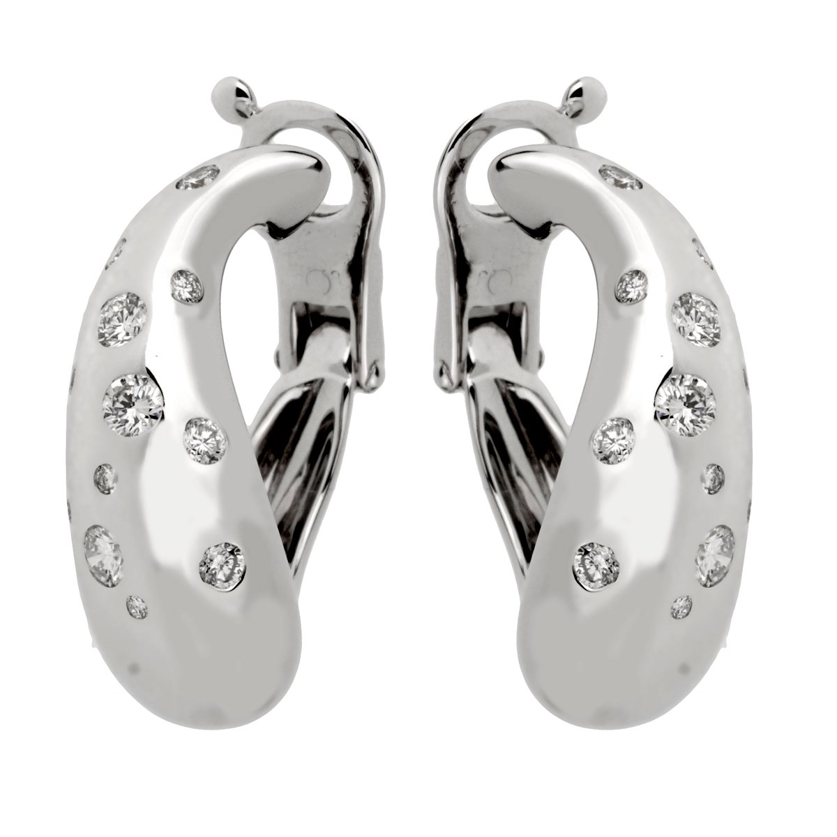 Frthted of Paris Diamond Hoop 18k White Gold Earrings