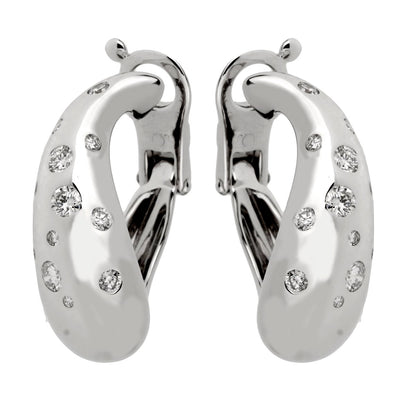 Frthted of Paris Diamond Hoop 18k White Gold Earrings