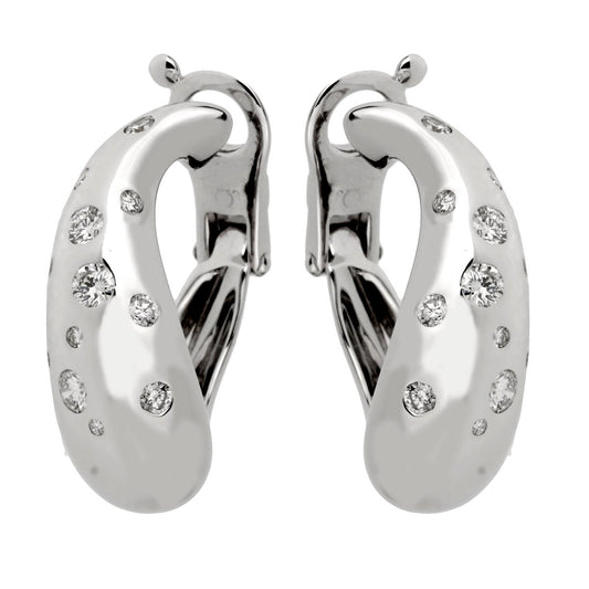 Frthted of Paris Diamond Hoop 18k White Gold Earrings