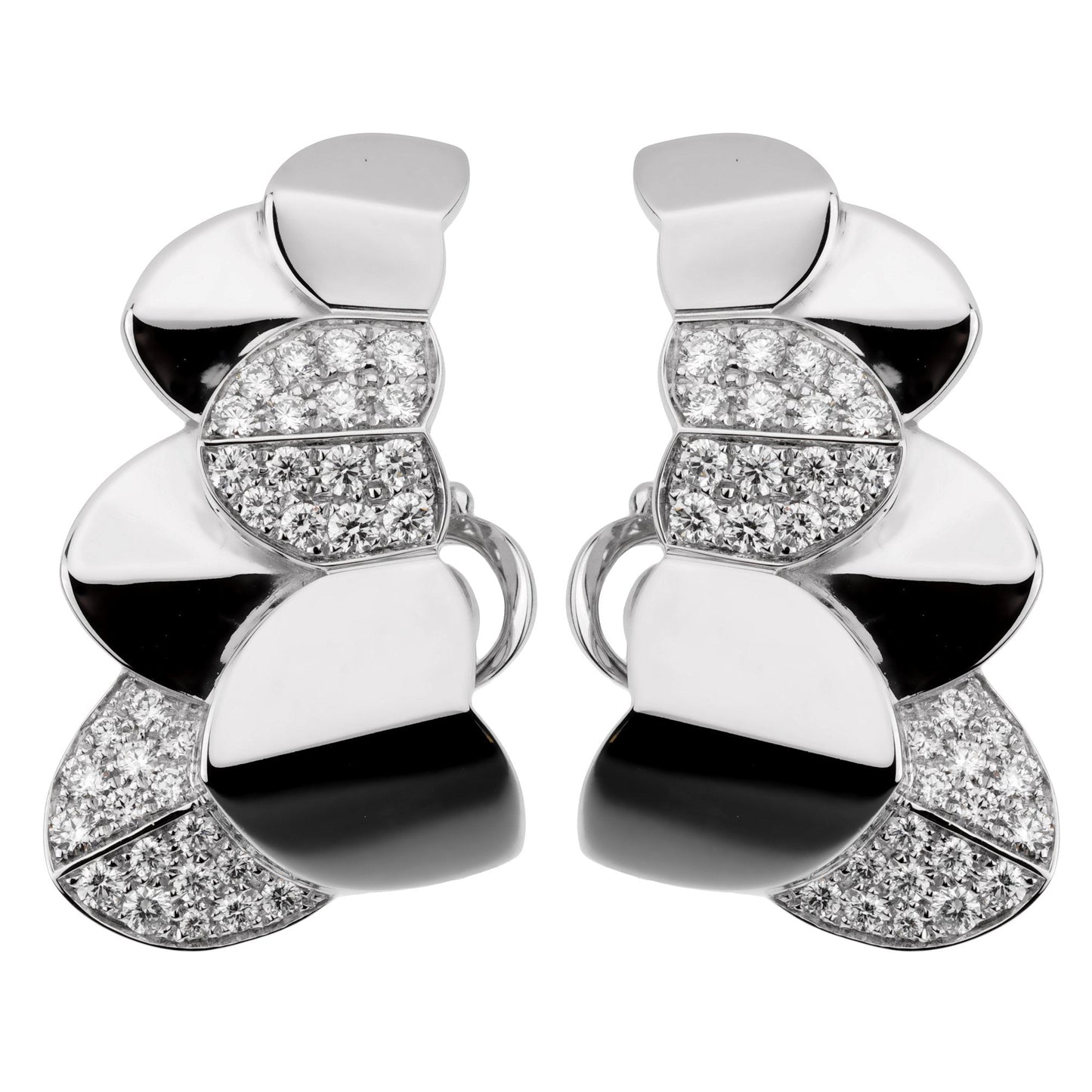 Frthted of Paris Double Arc 18k White Gold Diamond Earrings