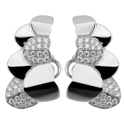 Frthted of Paris Double Arc 18k White Gold Diamond Earrings