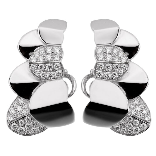 Frthted of Paris Double Arc 18k White Gold Diamond Earrings