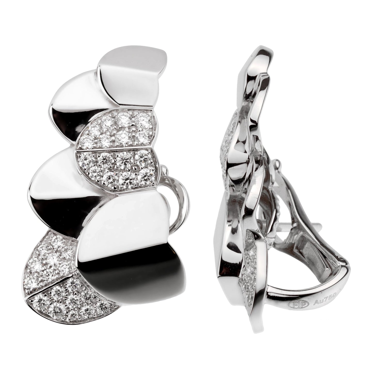 Frthted of Paris Double Arc 18k White Gold Diamond Earrings