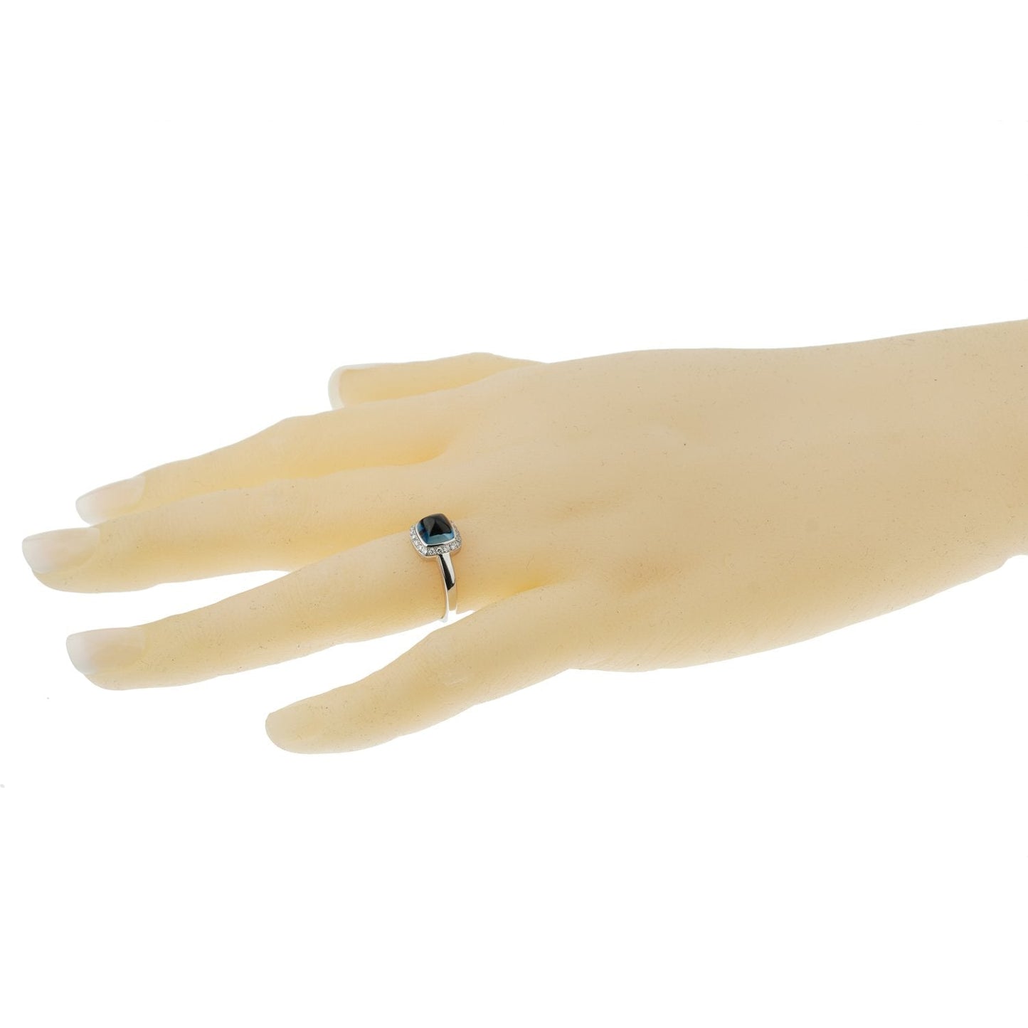 Frthted of Paris London Blue Topaz Sugar Cube Diamond 18k White Gold Ring Sz 4 3/4