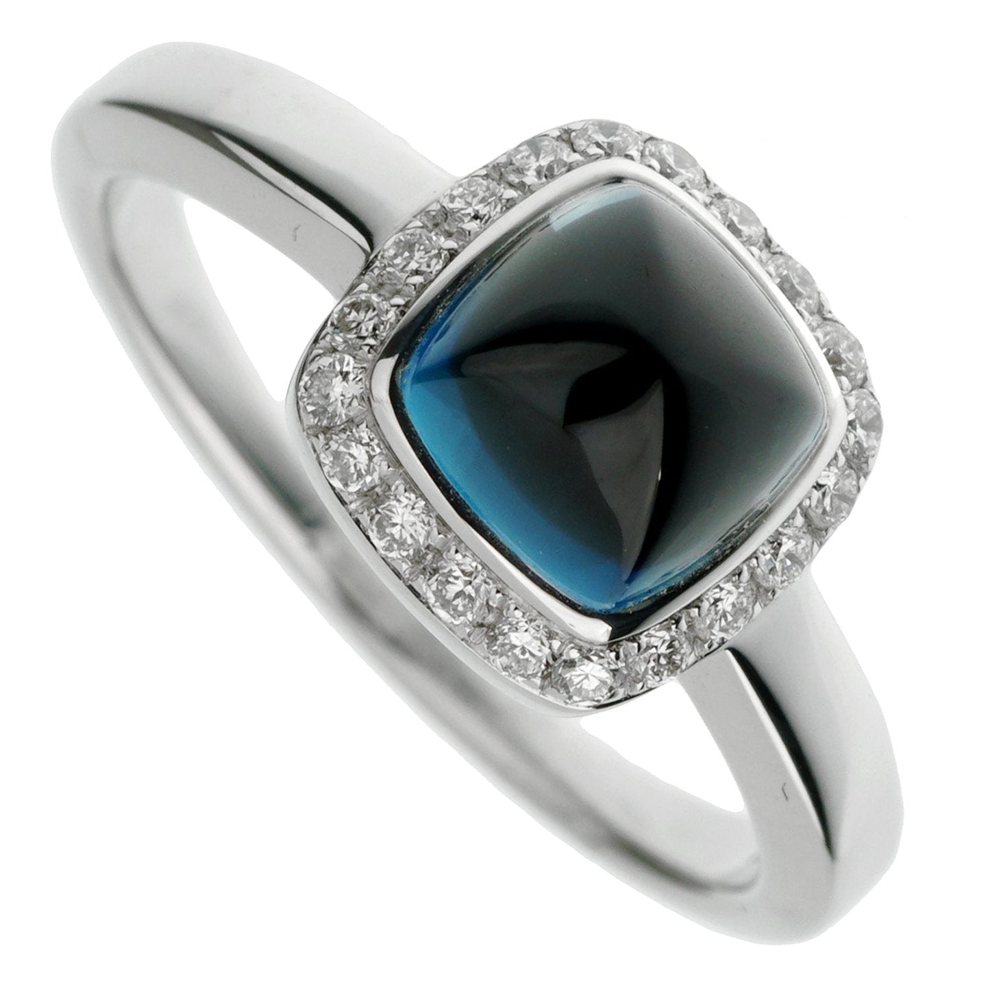 Frthted of Paris London Blue Topaz Sugar Cube Diamond 18k White Gold Ring Sz 5