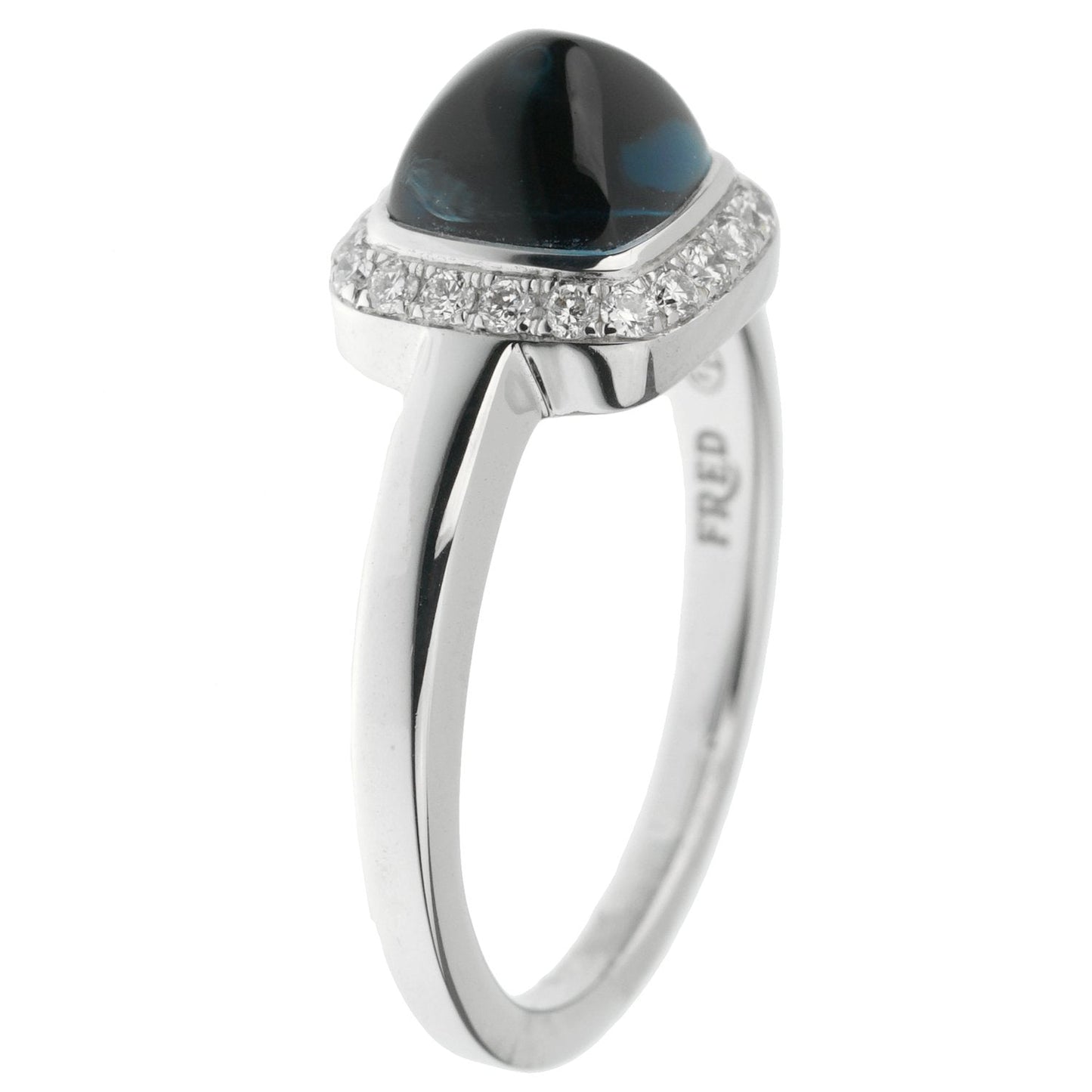 Frthted of Paris London Blue Topaz Sugar Cube Diamond 18k White Gold Ring Sz 5