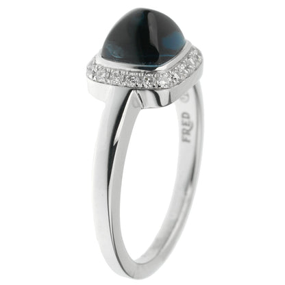 Frthted of Paris London Blue Topaz Sugar Cube Diamond 18k White Gold Ring Sz 5