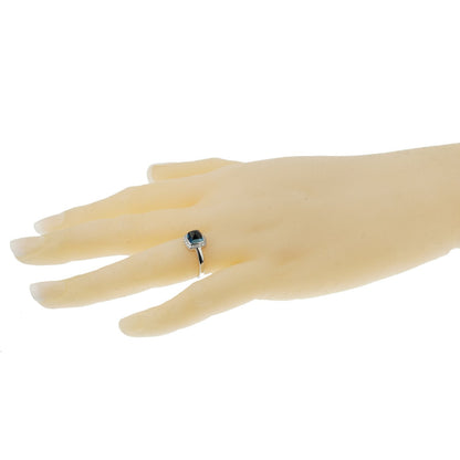 Frthted of Paris London Blue Topaz Sugar Cube Diamond 18k White Gold Ring Sz 5