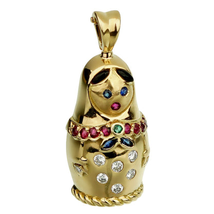 Frthted of Paris Matryoshka Diamond Doll Gold Pendant Necklace