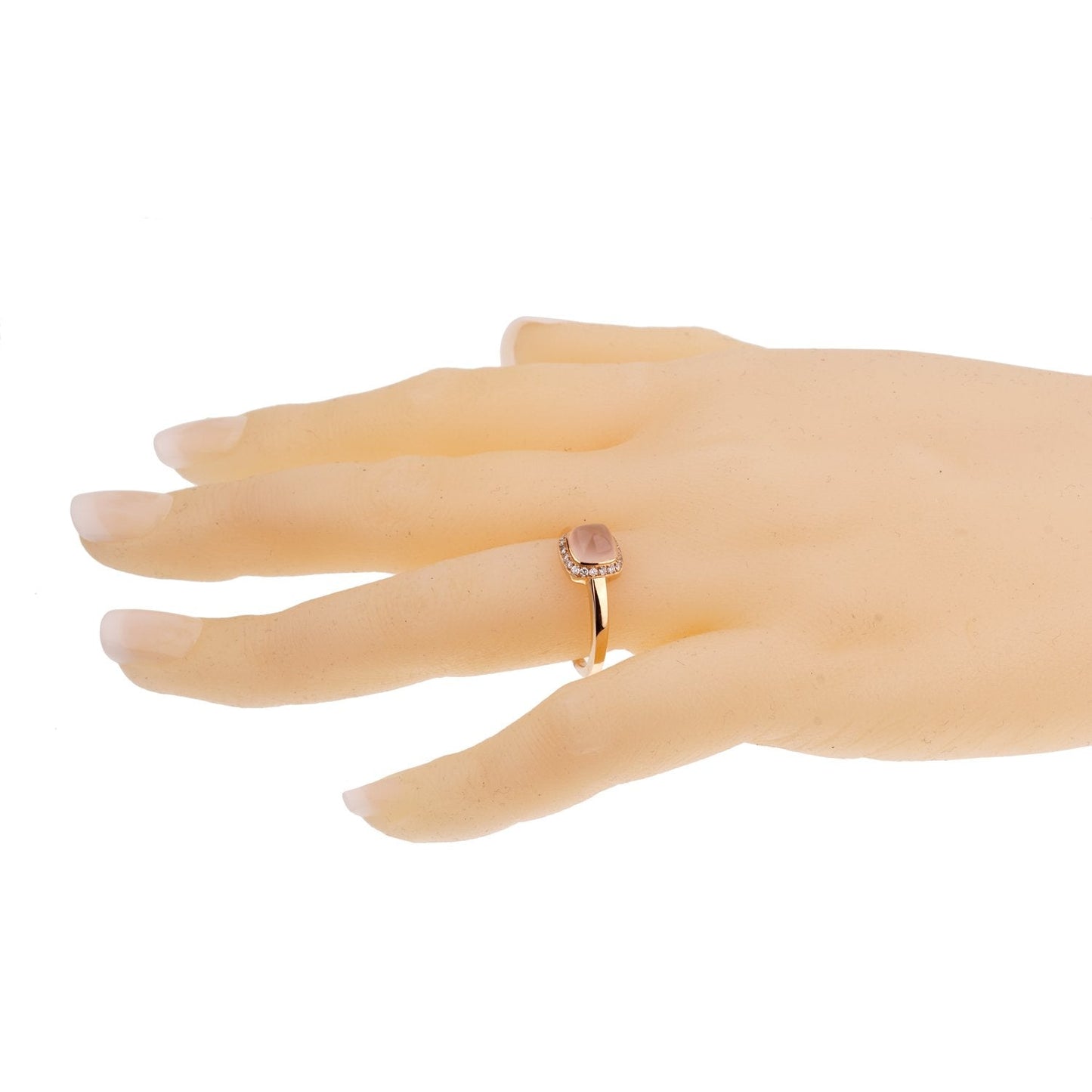 Frthted of Paris 18k Sugar Cube Pink Quartz Diamond Ring Size 6 3/4