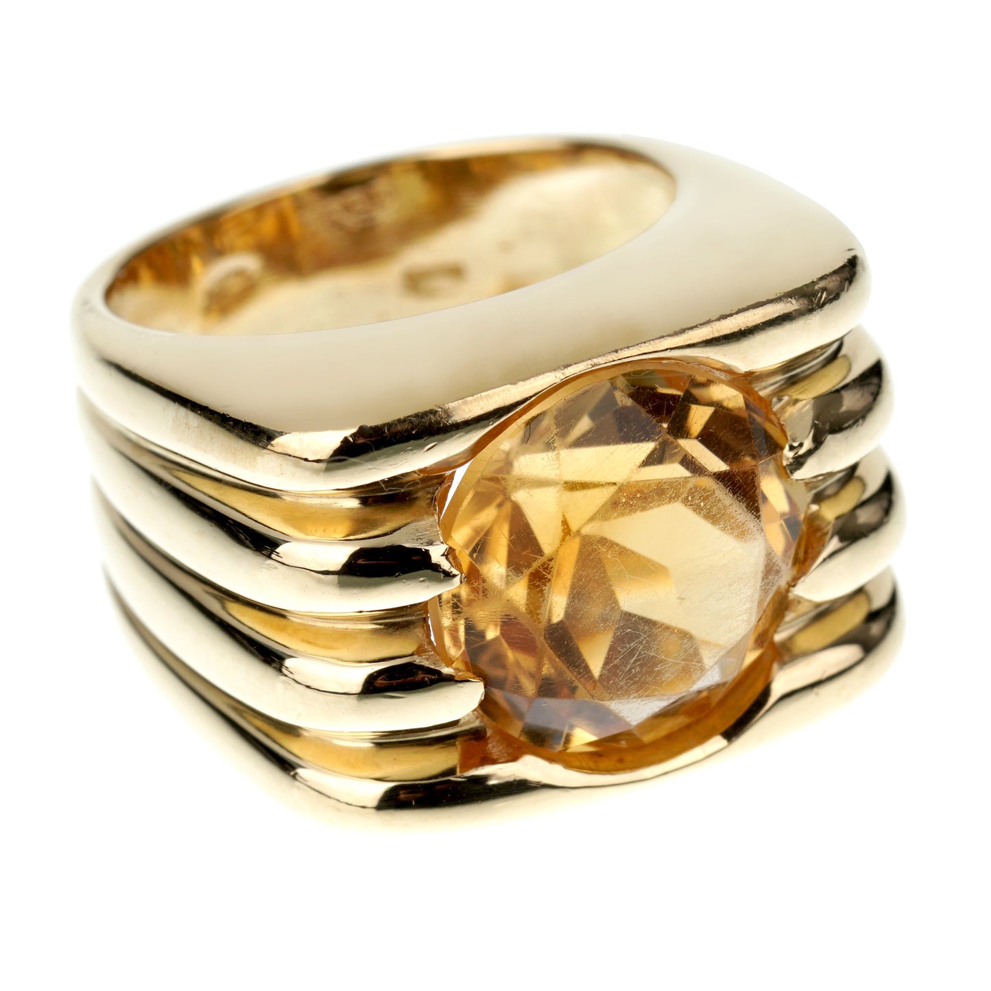 Frthted of Paris Vintage Citrine 18k Yellow Gold Cocktail Ring