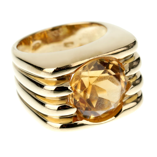 Frthted of Paris Vintage Citrine 18k Yellow Gold Cocktail Ring