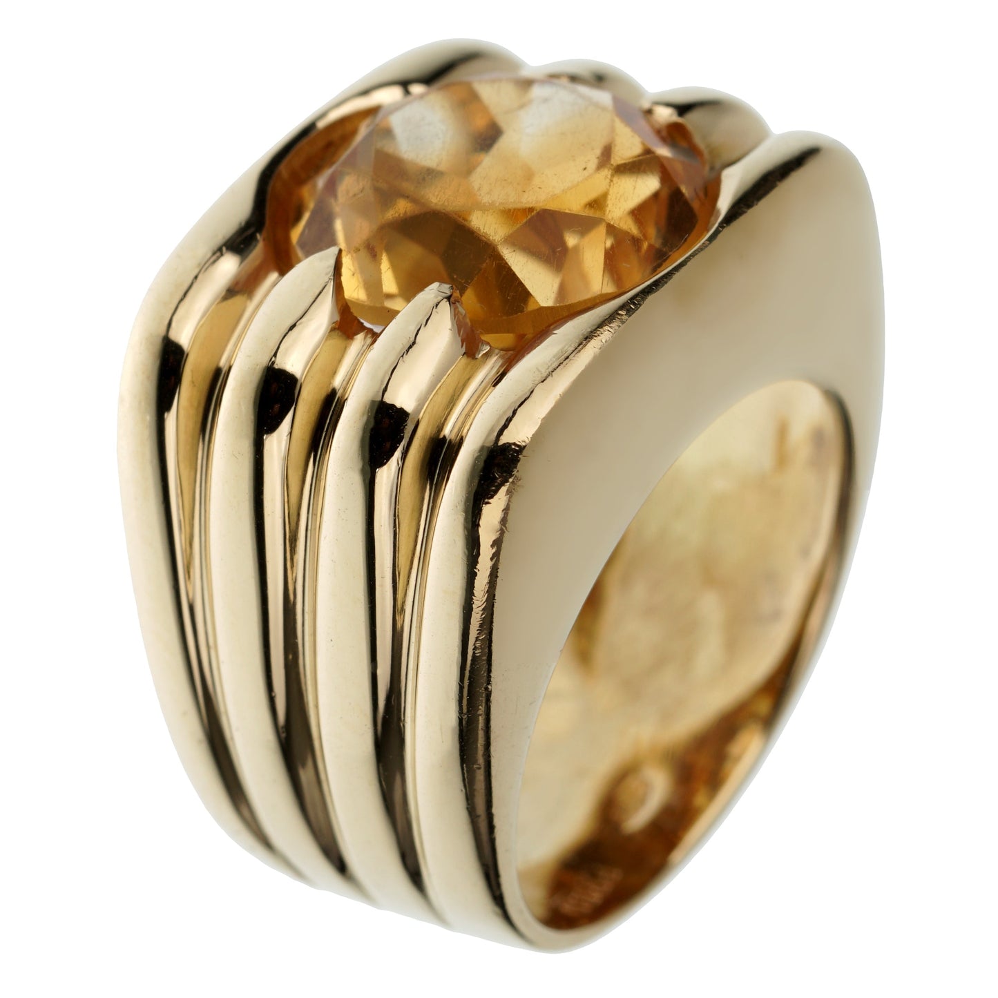 Frthted of Paris Vintage Citrine 18k Yellow Gold Cocktail Ring