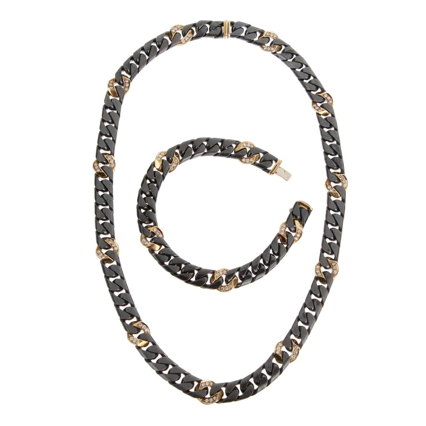 Frthted of Paris Vintage 18k Yellow Gold & SS Necklace Bracelet Suite