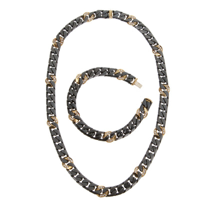 Frthted of Paris Vintage 18k Yellow Gold & SS Necklace Bracelet Suite