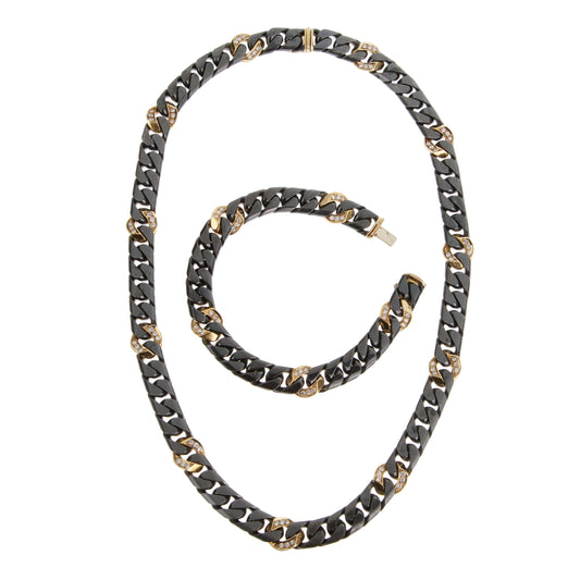 Frthted of Paris Vintage 18k Yellow Gold & SS Necklace Bracelet Suite