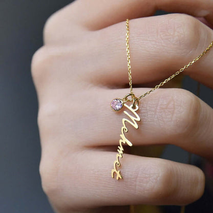 Handwriting Name Necklace Gemstone Pendant with Silver Chain