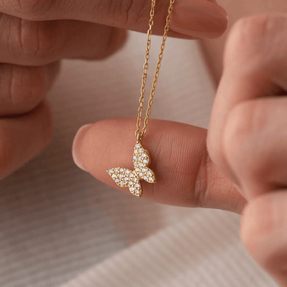 Gold Butterfly Necklace 925 Silver Chain with Zircon