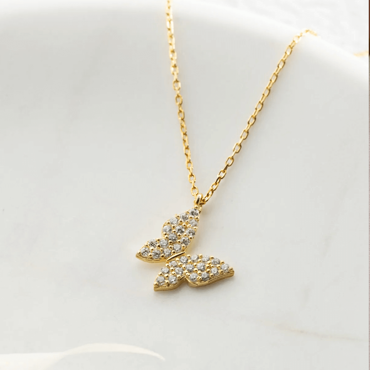 Gold Butterfly Necklace 925 Silver Chain with Zircon